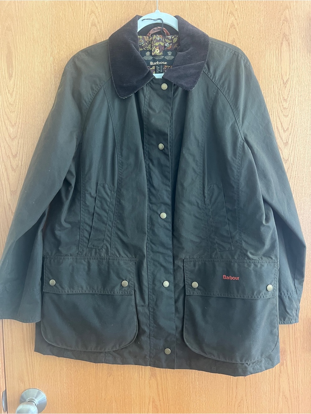 Barbour Black Waxed Utility Jacket with Cord Collar